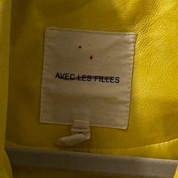 Avec Les Filles Bright Yellow Relaxed Lined Vegan Leather Boho Moto Zip Jacket - Picture 2 of 16